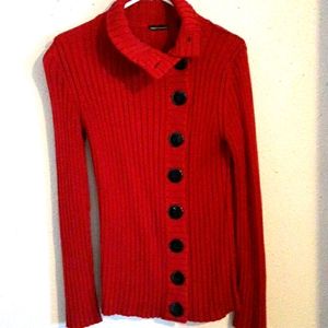 Black Button Detail Red Sweater